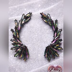 Colorful Crystal Leaf Ear Crawler Earrings
